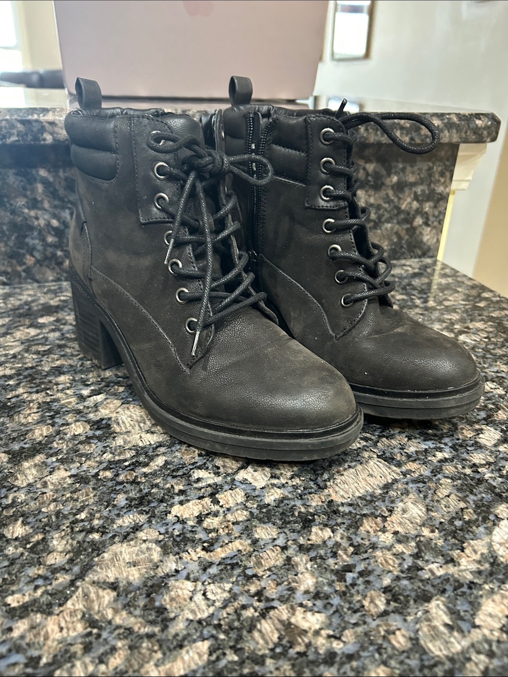 Women's Black Lace-Up Combat Boots with Side Zip